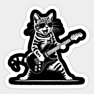 Guitar Cat Novelty Rock Music Band Concert Funny Cat Sticker